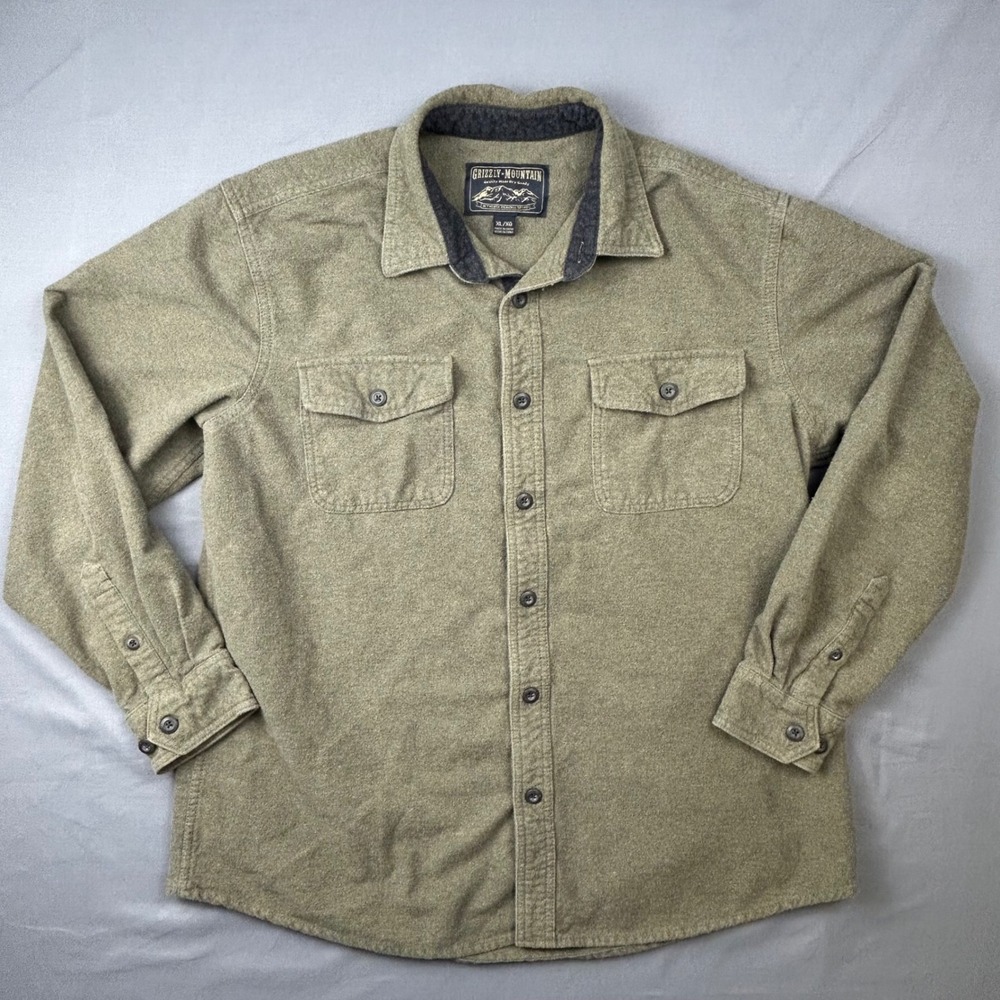 Grizzly Mountain Mens XL Olive Green Flannel Shirt Button Down Cotton Rugged